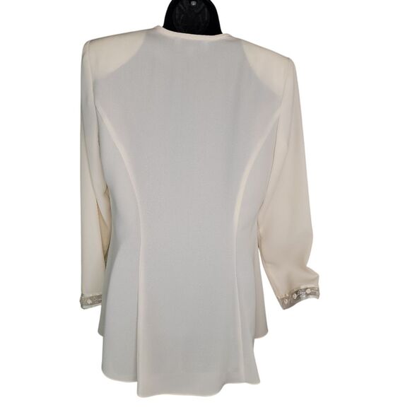 Patra Vintage 80s Cream Beaded Rosette Jacket Size 8 - Picture 2 of 7